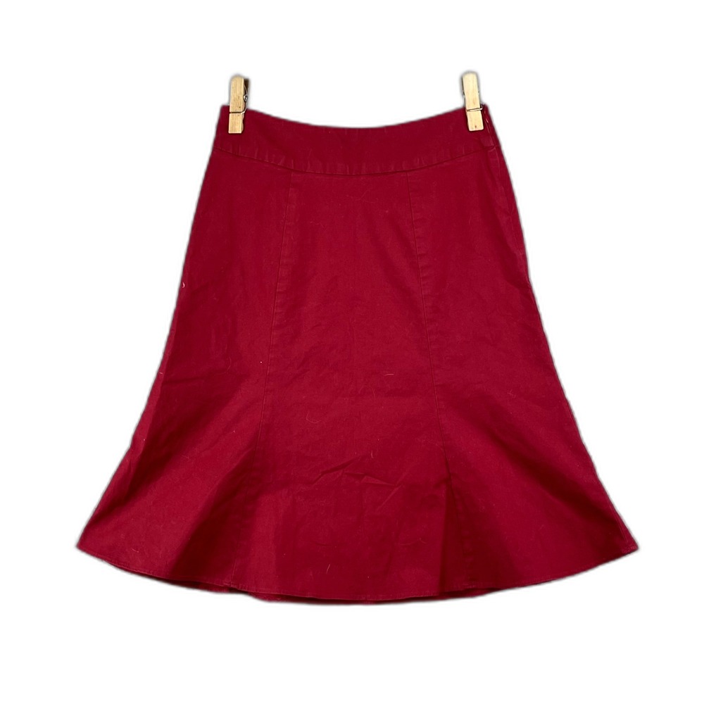 Gap A Line Skirt Womens 2 Red Stretch Side Zip Pleated Front Academia Minimalist